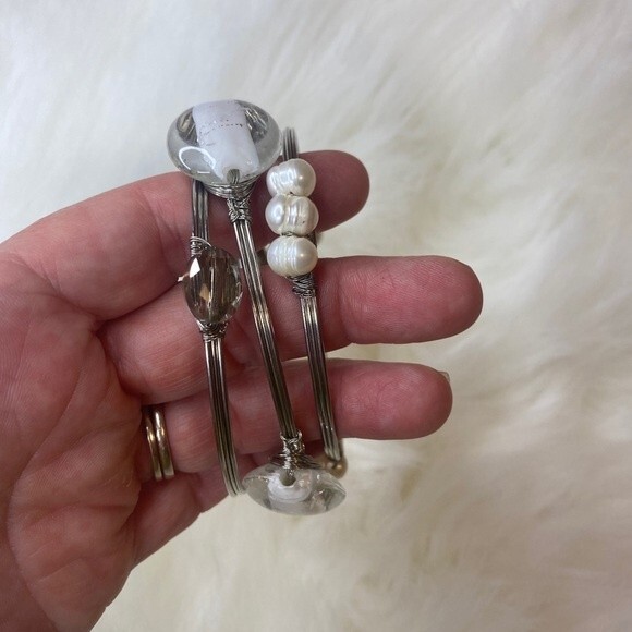 Set of 3 bangle bracelets measures 2.75". Each have different embellishments - Picture 4 of 7